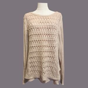 Maurices Pointelle Stitch Chiffon Metallic Gold Shimmer Coquette Sweater Size XL